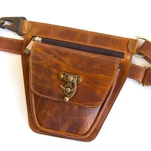 Genuine leather hip bag (Fanny pack) Brown